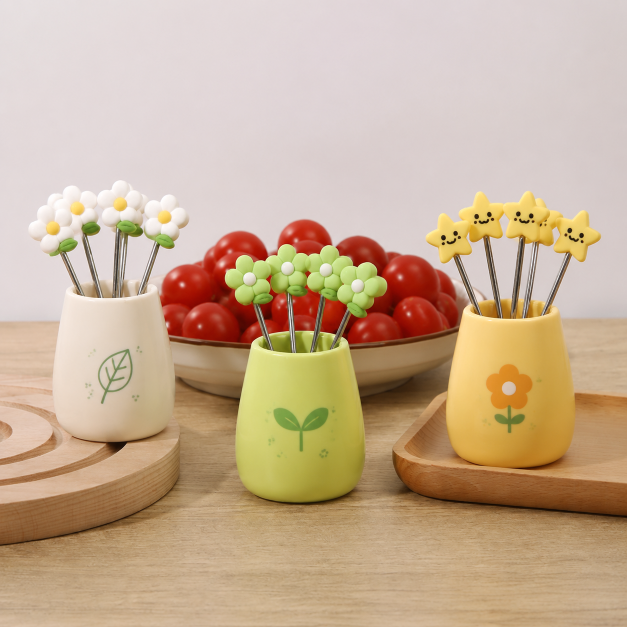 Reusable Cartoon Shape Stainless Steel Fruit Forks, Dessert Picks with Storage Container