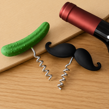 Novelty Mustache & Cucumber Silicone Wine Bottle Stopper, Reusable Leak-Proof Wine Preserver