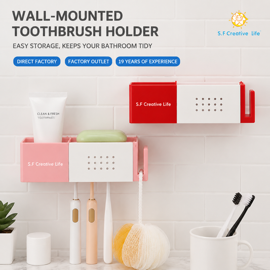 No Drill Cartoon Bathroom Storage Rack, Wall Mount Toothpaste & Toothbrush Holder