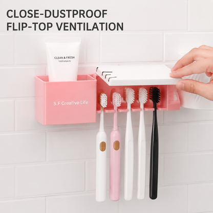 No Drill Cartoon Bathroom Storage Rack, Wall Mount Toothpaste & Toothbrush Holder