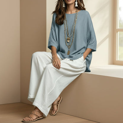 Women's Bohemian Loose Three-Quarter Sleeve Top Set