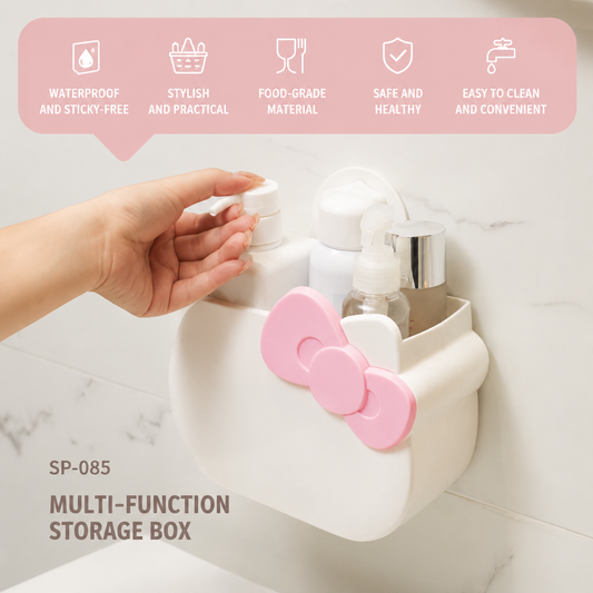 No Drill Wall Mount Cartoon Storage Box, Hanging Bathroom Organizer for Cosmetics