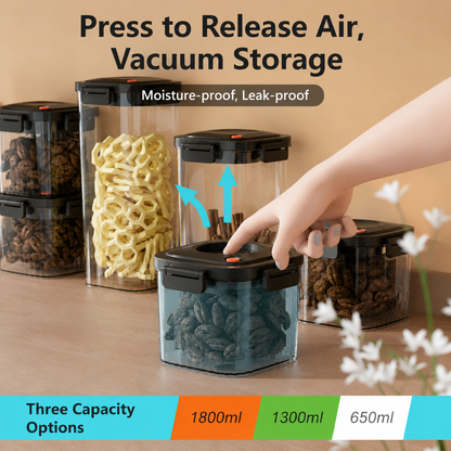 Square Airtight Food Storage Containers, Press to Expel Air, Kitchen Pantry Organizer for Grains Nuts