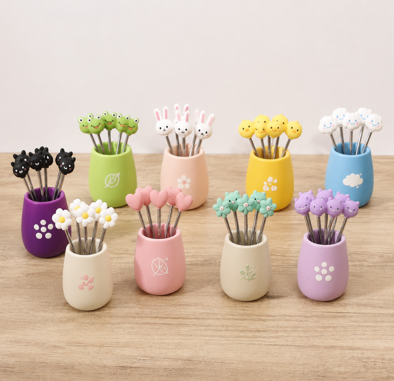 Reusable Cartoon Shape Stainless Steel Fruit Forks, Dessert Picks with Storage Container