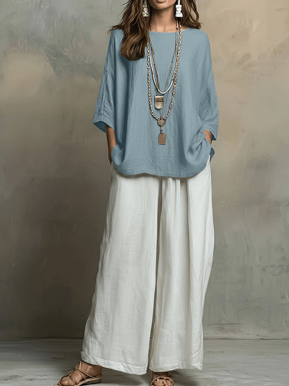 Women's Bohemian Loose Three-Quarter Sleeve Top Set