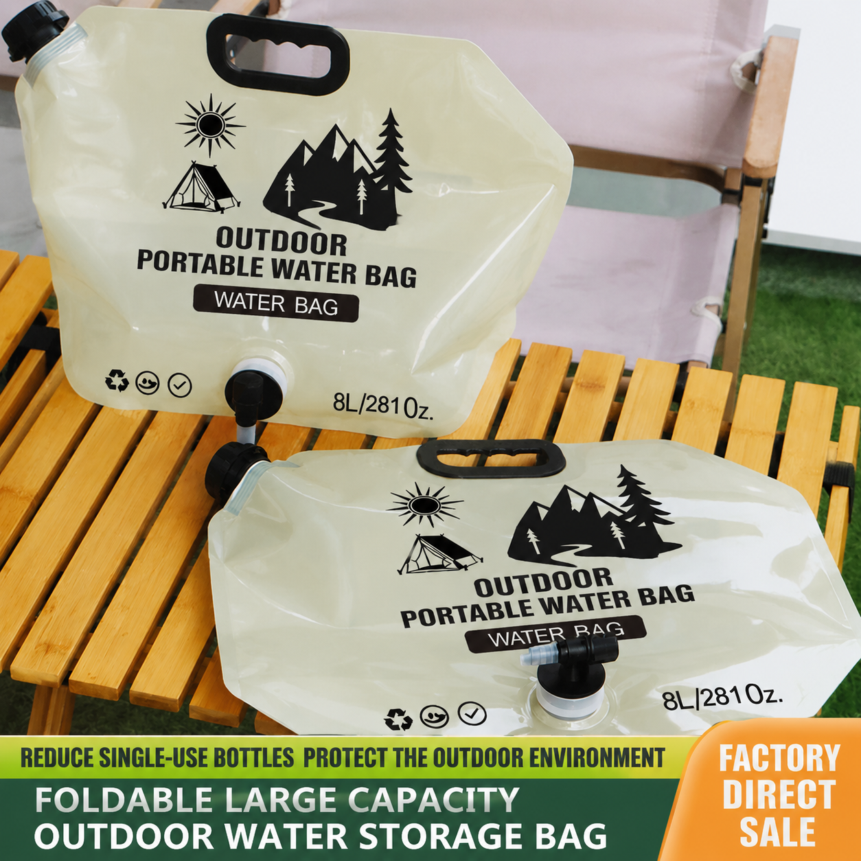 Outdoor Portable Folding Water Bag Large Capacity Thickened Soft Water Storage Bag Music Festival Water Plastic Bag Camping 8L