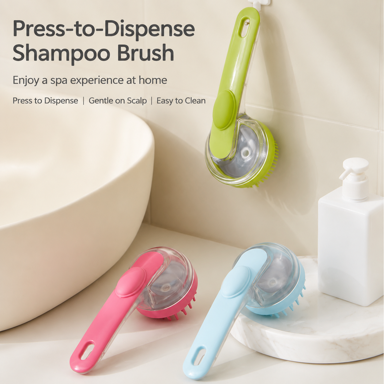 Press Type Shampoo Dispensing Brush, Soft Silicone Scalp Massager for Shower
