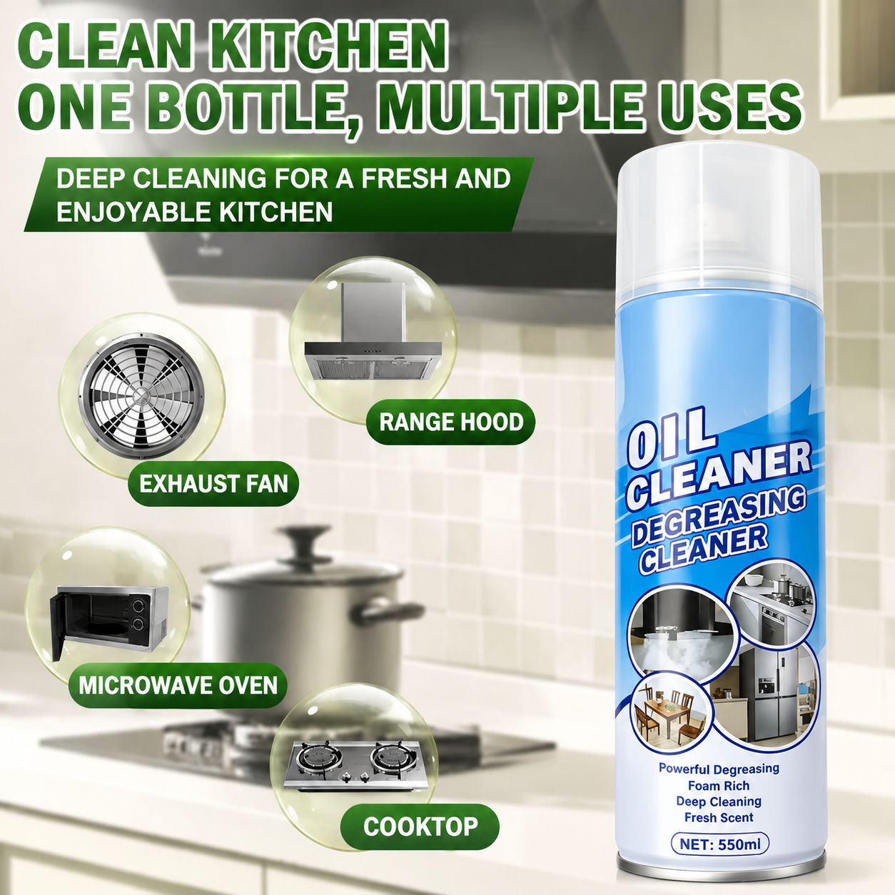 Oil-Stained Range Hood Cleaning Agent Multi-Functional Detergent Household Kitchen Stove Heavy Oil Stain Cleaning Agent Household
