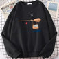 Elegant Cute Cat Print Sweatshirts Women Casual Crewneck Sportswear Fleece Warm Fleece Sweatshirt Loose Autumn Clothes Casual Women's Printed Hooded Sweatshirt Loose Tunic Blouse Top Utility Pockets Ladies Sweatshirts