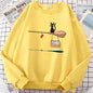 Elegant Cute Cat Print Sweatshirts Women Casual Crewneck Sportswear Fleece Warm Fleece Sweatshirt Loose Autumn Clothes Casual Women's Printed Hooded Sweatshirt Loose Tunic Blouse Top Utility Pockets Ladies Sweatshirts