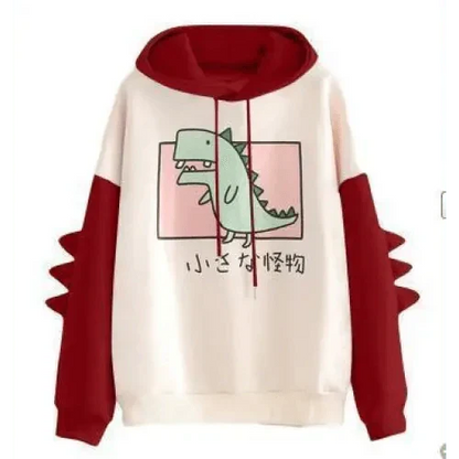 Elegant Oversized Hoodies Women Fashion Splice Dinosaur Print Sweatshirt Tops Casual Long Sleeve Clothes casualSpring Autumn Long Sleeve Dinosaur Sweatshirt Cartoon Design Cute Hoodies for Teens Girls