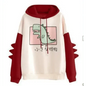 Elegant Oversized Hoodies Women Fashion Splice Dinosaur Print Sweatshirt Tops Casual Long Sleeve Clothes casualSpring Autumn Long Sleeve Dinosaur Sweatshirt Cartoon Design Cute Hoodies for Teens Girls