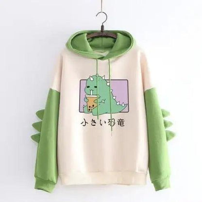 Elegant Oversized Hoodies Women Fashion Splice Dinosaur Print Sweatshirt Tops Casual Long Sleeve Clothes casualSpring Autumn Long Sleeve Dinosaur Sweatshirt Cartoon Design Cute Hoodies for Teens Girls