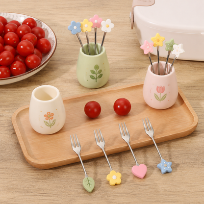 Reusable Cartoon Shape Stainless Steel Fruit Forks, Dessert Picks with Storage Container
