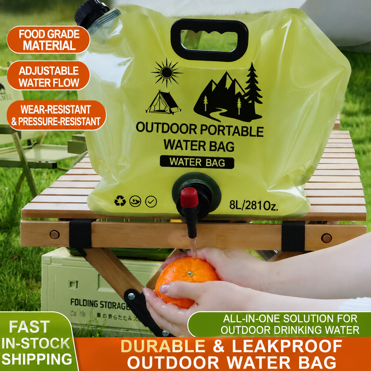 Outdoor Portable Folding Water Bag Large Capacity Thickened Soft Water Storage Bag Music Festival Water Plastic Bag Camping 8L
